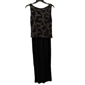 Jessica Howard Black Sleeveless Gown With Gold Leaf Embellishments Size 14 dress